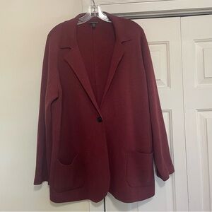 Eileen Fisher Woman Burgundy Sweater Jacket 100% Merino Wool Size 1X